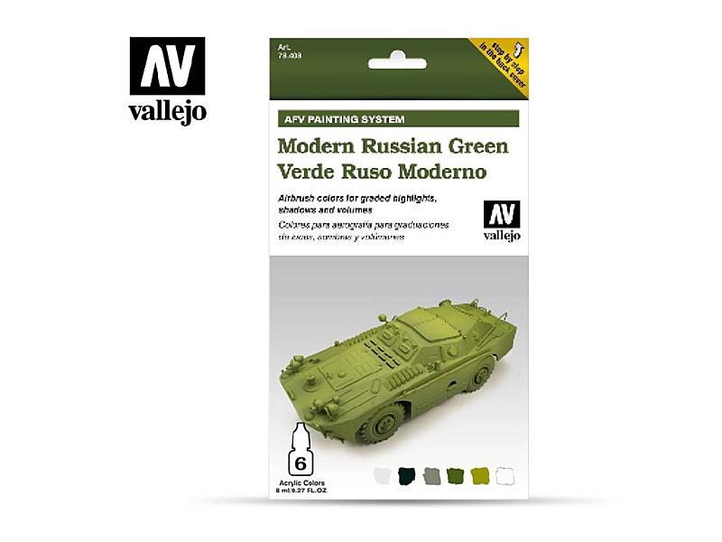 Vallejo - Model Air Set 78408 AFV Modern Russian Green Armour Painting System 6x8 ml.