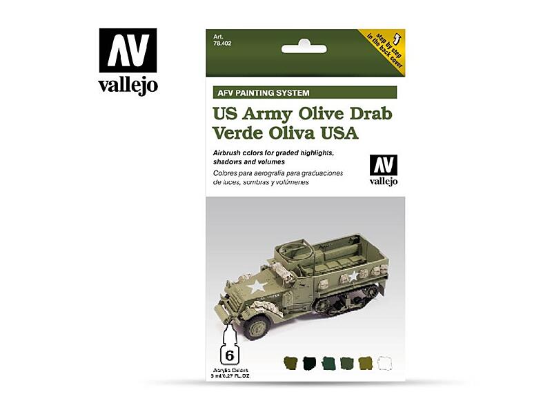 Vallejo - Model Air Set 78402 AFV US Army Olive Drab Armour Painting System 6x8 ml.