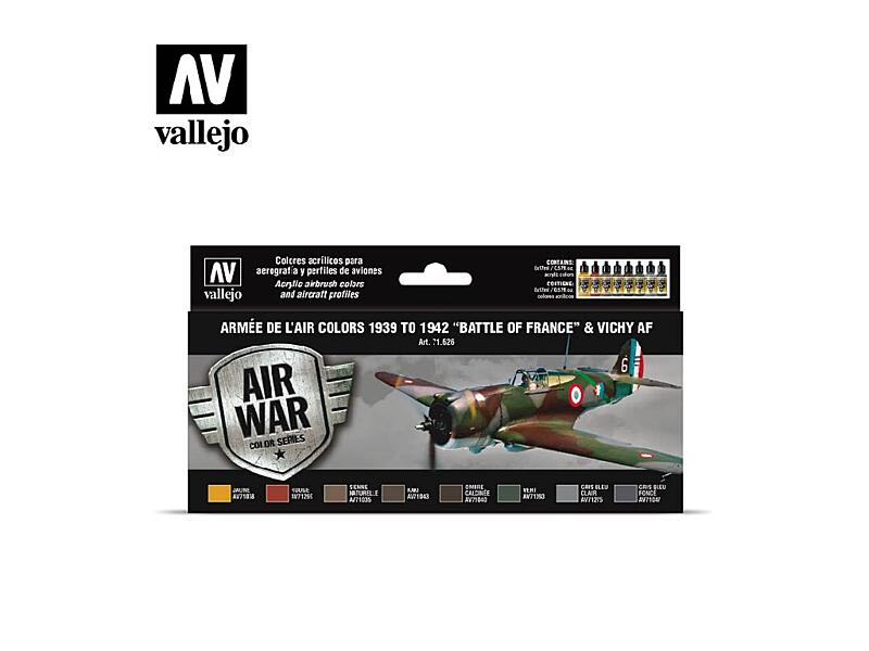 Vallejo - Model Air Set 71626 Armée de l’Air colors 1939 to 1942 Battle of France and Vichy AF 8x17 ml.