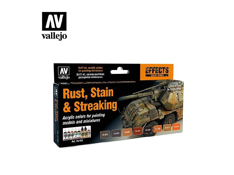 Vallejo - Model Color Set 70183 Rust, Stain and Streaking by Scratchmod 8x17 ml.