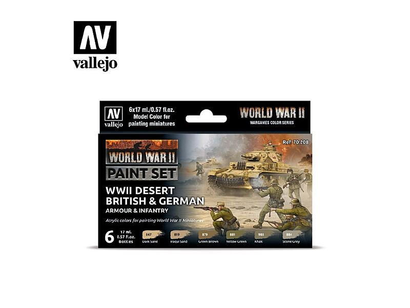 Vallejo - Model Color Set 70208 WWII Desert British, German Armour, Infantry 6x17 ml.